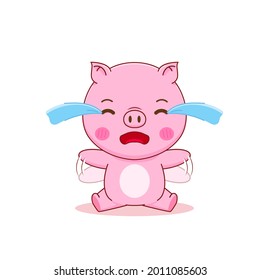 cute pig crying cartoon illustration