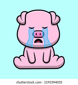 Cute Pig Crying Cartoon Vector Icon Illustration. Flat Cartoon Concept
