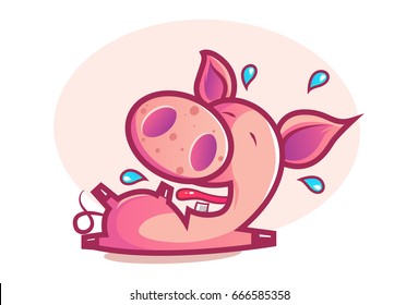 Cute Pig Crying. Vector Illustration. isolated on white background.