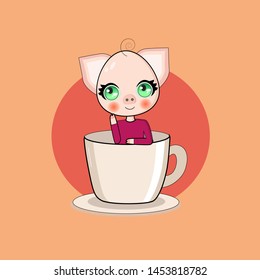 cute pig in a cup
