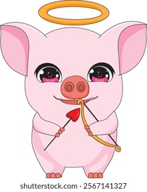 Cute Pig Cupid Valentine Vector