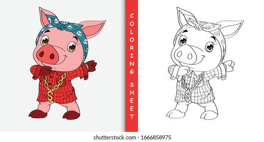 Cute Pig dabbing cartoon, Coloring sheet