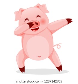 Cute pig dabbing. Vector illustration isolated on white background