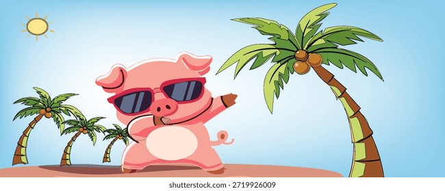 Lindo cerdo dabbing mientras lleva gafas de sol con estilo en una divertida y divertida Ilustración vectorial de dibujos animados. Perfecto para niños, temas de fiesta y amantes de los animales.
