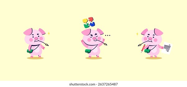 Cute pig and daily activities. Character animal illutration