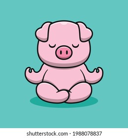 Cute pig doing yoga cartoon illustration