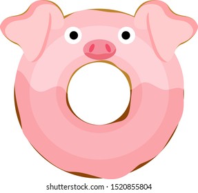 Cute pig donut isolated on white vector illustration. Cute cartoon character.