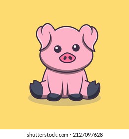 Cute pig doodle illustration, pig cartoon outline