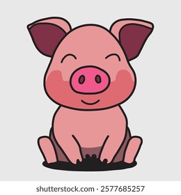 Cute pig doodle illustration pig cartoon outline
