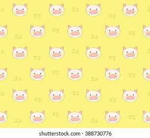 Cute pig with doodle line design on yellow background pattern seamless wallpaper. Vector image