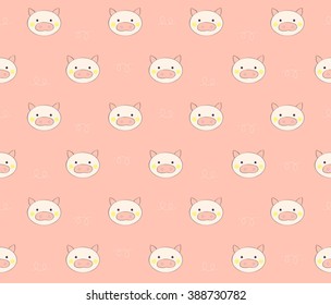 Cute pig with doodle line design on sweet pink background pattern seamless wallpaper. Vector image