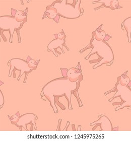 Cute pig doodle seamless pattern, Vector background design for fabric and decor