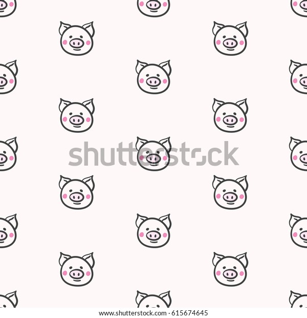 Cute Pig Doodle Seamless Pattern Vector Stock Vector (Royalty Free ...