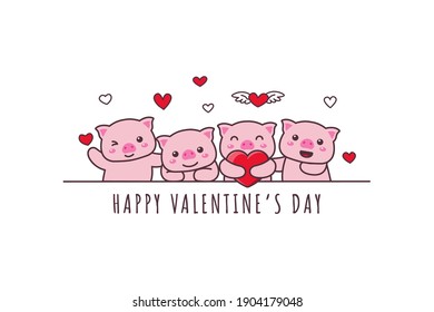 Cute pig drawing happy valentines day doodle