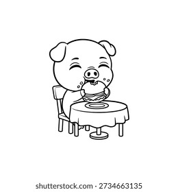 A Cute Pig Eating Hamburger