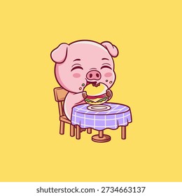 A Cute Pig Eating Hamburger