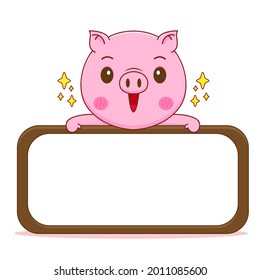 cute pig with empty board cartoon illustration