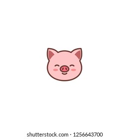 Cute pig face cartoon icon, vector illustration