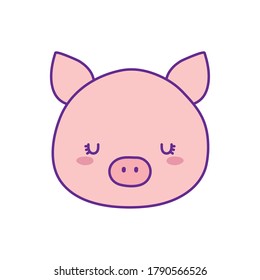 Cute pig face cartoon line and fill style icon design, Animal zoo life nature and character theme Vector illustration