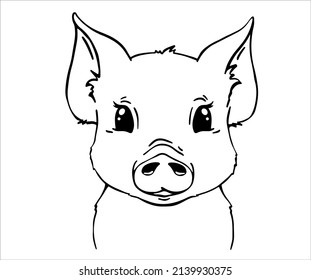 Cute pig face children's t-shirt print. Baby cute farm vector illustration