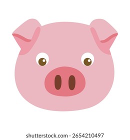 Cute pig face clipart in flat style and isolated on white. Farm animal illustration for kids