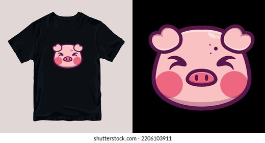 cute pig face flat design t-shirt stylish and clothing printable trendy tshirt design. print, industrial products. global swatch