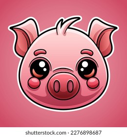 Cute pig face logo design in cartoon style baby farm animal