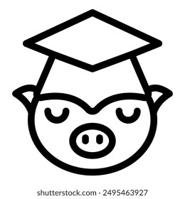 Cute pig face is wearing a graduation cap, suggesting a connection between farm animals and academic success