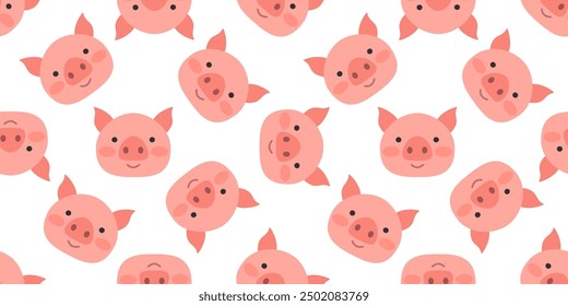 süße Schwein Gesichter auf weißem Hintergrund nahtloses Muster drucken Design Vektorgrafik