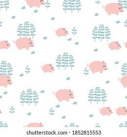 Cute Pig Farm Garden Vector Graphic Illustration Seamless Pattern for Background and Apparel Design