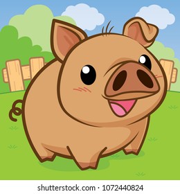 Cute pig in the farm, Cute vector