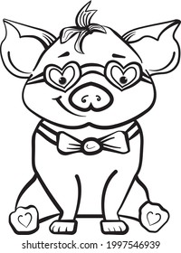 Cerdo. Animales vectores de granja. Imágenes prediseñadas para la tarjeta de felicitación de San Valentín