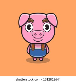 Cute pig farmer vector. Cartoon animal illustration