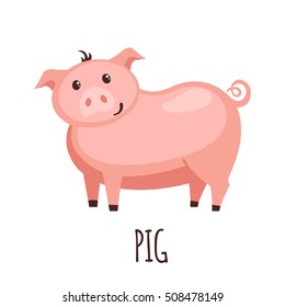 Cute pig in flat style isolated on white background. Vector illustration. Farm animal. Cartoon pig.