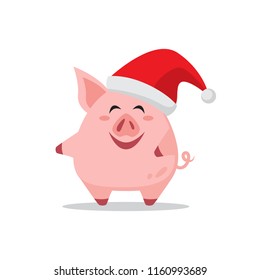 Cute pig flat style vector illustration. Symbol of 2019 new year