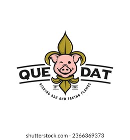 Cute Pig and Fleur De Lis Logo Inspiration for Barbecue, BBQ