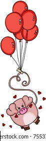 Cute pig floating with balloons
