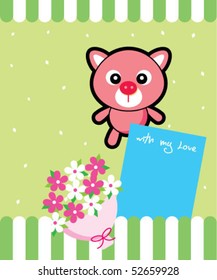 cute pig flower tag