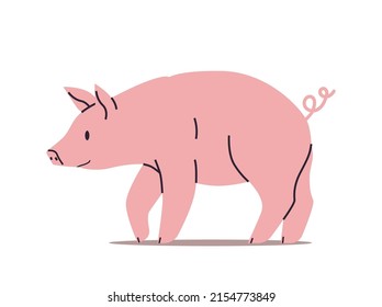 cute pig funny cartoon animal isolated full length horizontal