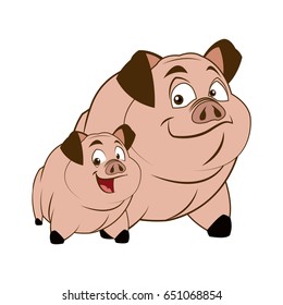 cute pig, funny piggy standing and smiling vector illustration