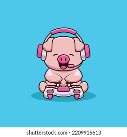 cute pig gamer logo characters