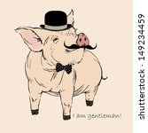 Cute Pig Gentleman in Bowler Hat and Mustache, Piggy Hipster, Retro Look, Vector Illustration