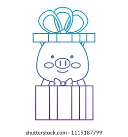 cute pig in gift character icon