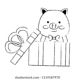 cute pig in gift character icon
