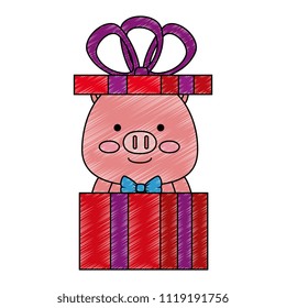 cute pig in gift character icon