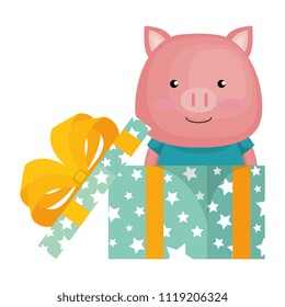 cute pig in gift character icon