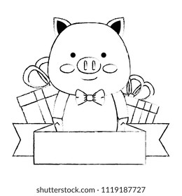 cute pig with gifts character icon