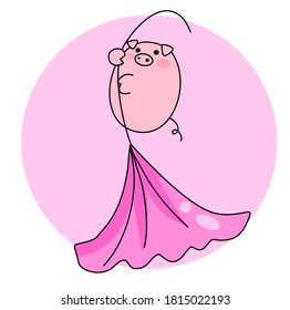 Cute pig with ginkgo leaf