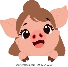 Cute Pig Girl Cartoon Character