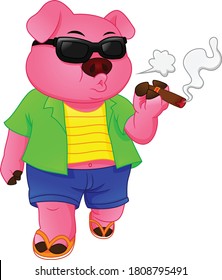 
a cute pig with glasses and a cigar